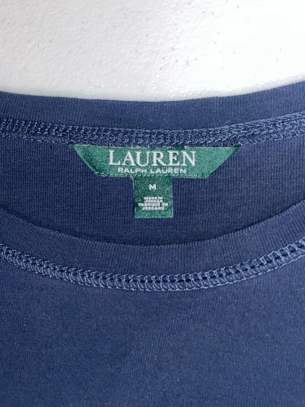 LRL Navy Blue Longsleeve Crewneck w/ Suede Shoulder Patch 100% Cotton Size M - Picture 5 of 10